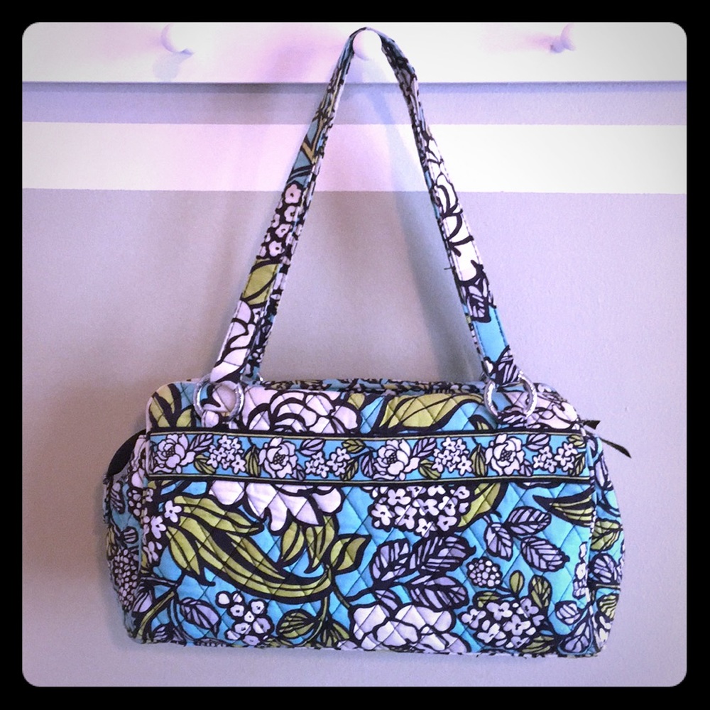 Quilted Floral Shoulder Bag in Aqua Blue and Green